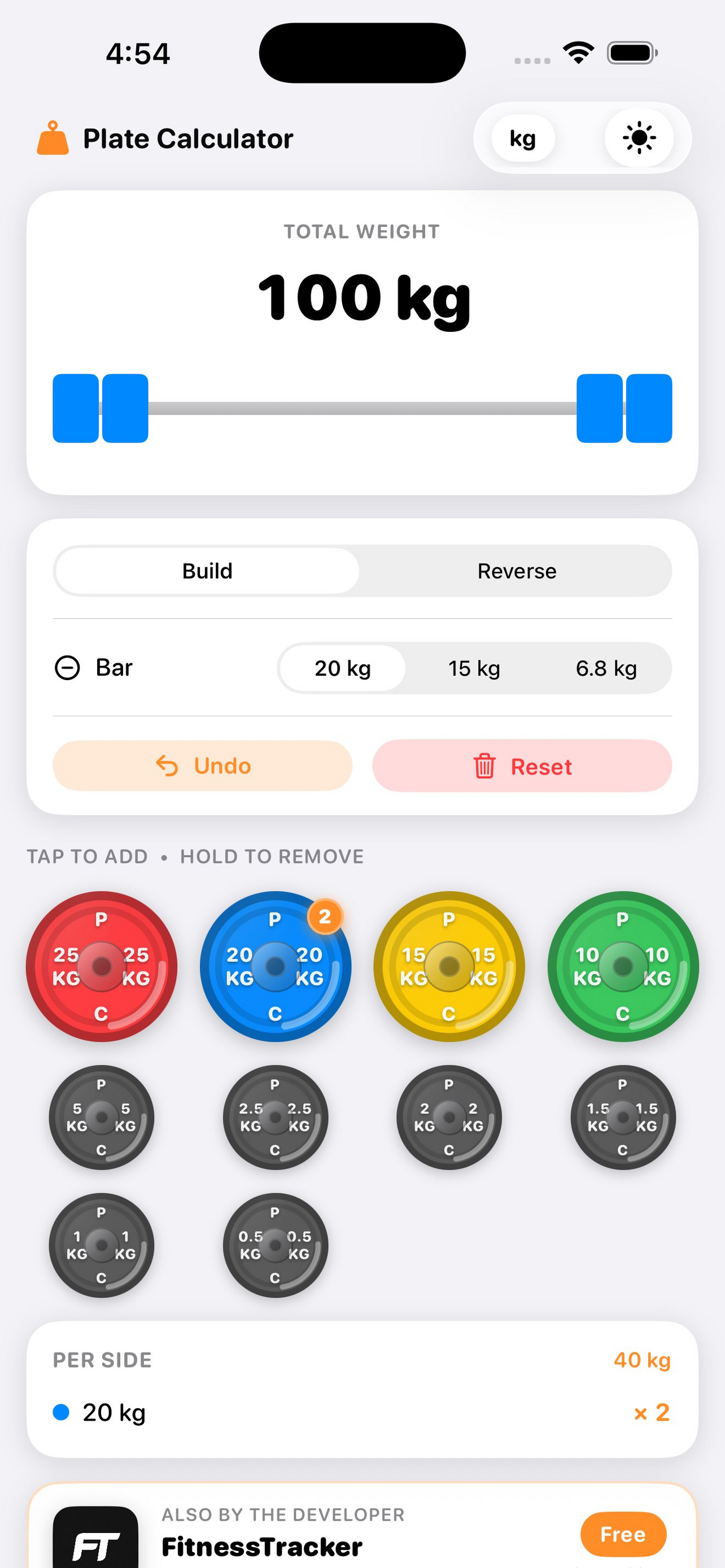 Plate Calculator KG mode 100 kg screenshot